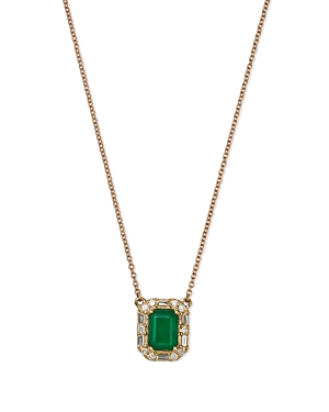 Bloomingdale's Emerald & Diamond Halo Pendant Necklace In 14k Yellow Gold, 18 - 100% Exclusive In Green/gold