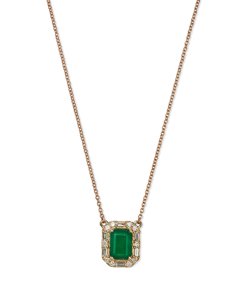 Bloomingdale's Emerald & Diamond Halo Pendant Necklace In 14k Yellow Gold, 18 - Exclusive In Green/gold