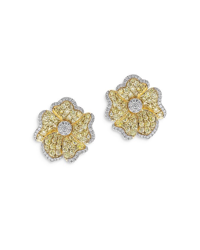 Bloomingdale's - Yellow & White Diamond Flower Stud Earrings in 14K White & Yellow Gold, 4.4 ct. t.w. - 100% Exclusive