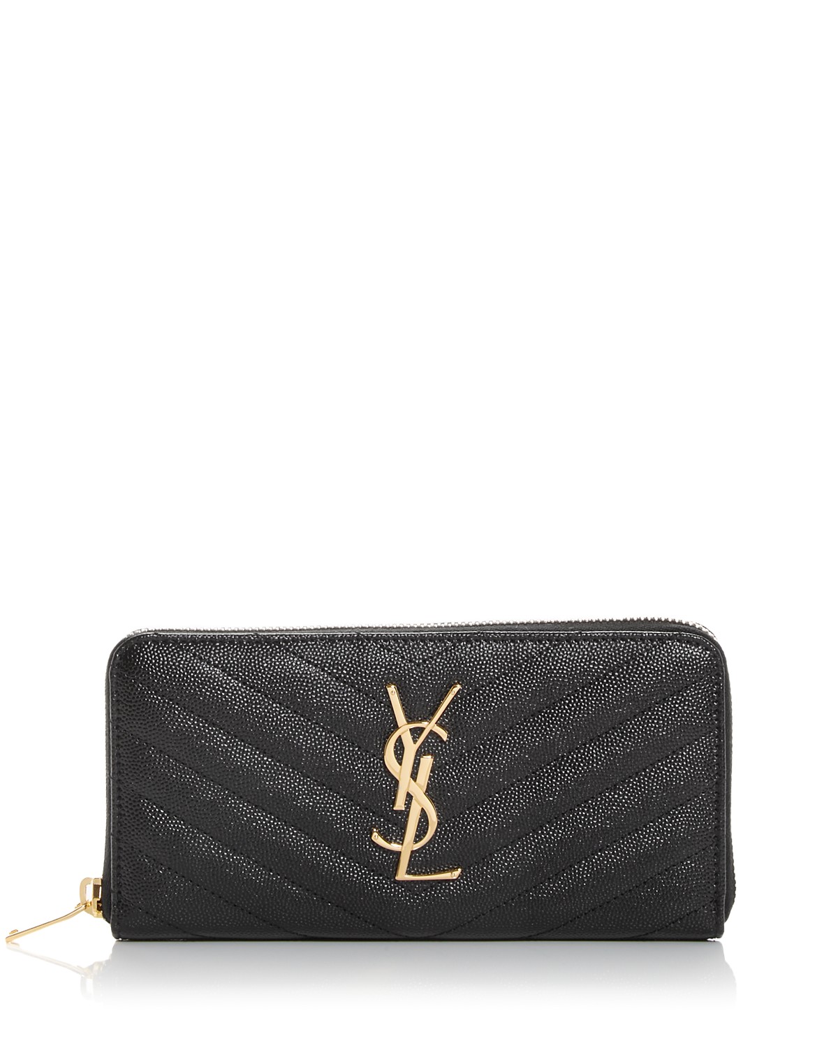 Saint Laurent Monogram Continental Zip Wallet in Black Leather/Gold