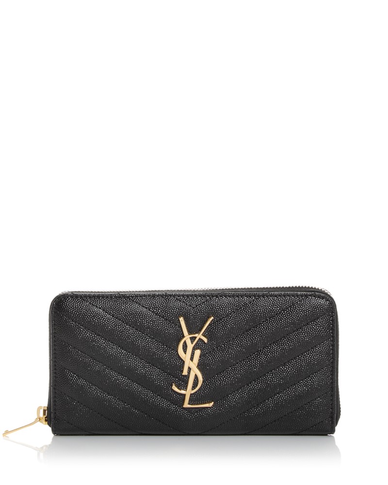 Saint Laurent Monogram Continental Zip Wallet in Black Leather/Gold
