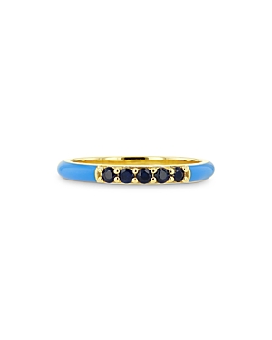 14K Yellow Gold & Enamel Blue Saphhire Ring