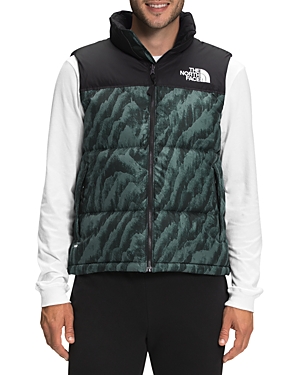 The North Face Printed 1996 Retro Nuptse Vest In Balsam Green Wood/tiger Print