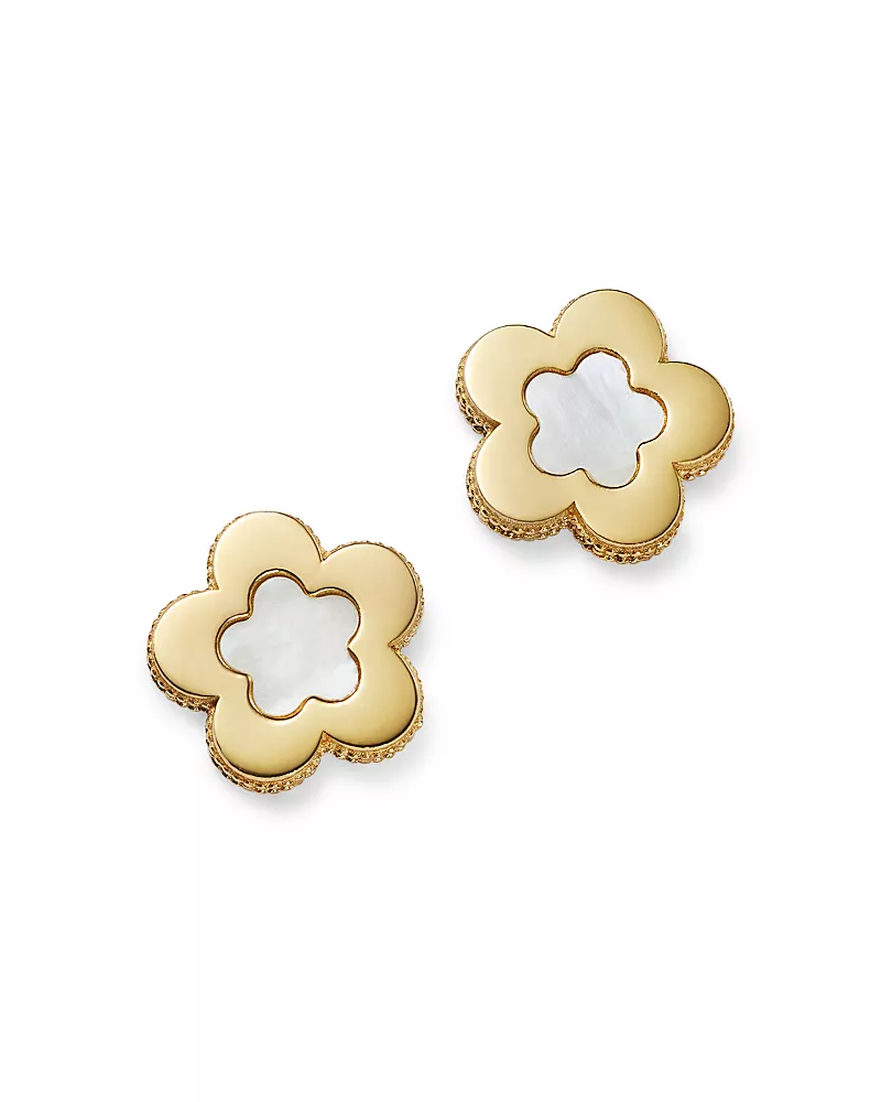 Bloomingdale's Fine Collection Mother of Pearl Flower Stud Earrings in 14K Yellow Gold