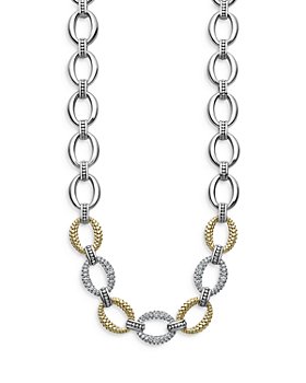 LAGOS - Sterling Silver & 18K Yellow Gold Caviar Luxe Diamond Link Necklace, 18"