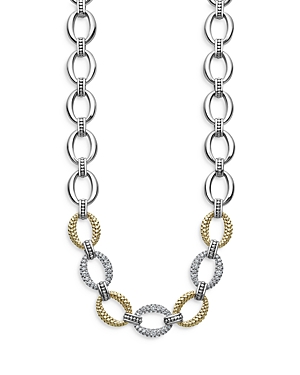 Lagos Sterling Silver & 18K Yellow Gold Caviar Luxe Diamond Link Necklace, 18