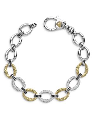 Stainless Steel & 18K Yellow Gold Caviar Luxe Diamond Link Bracelet