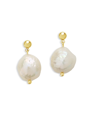 Shop Sterling Forever Large Imitation Baroque Pearl Drop Studs In Gold