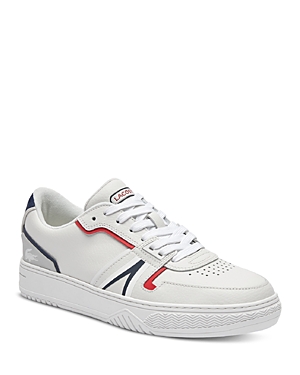 Shop Lacoste Men's L001 Color Blocked Lace Up Sneakers In White/navy/red