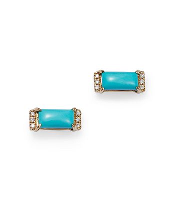 Bloomingdale's - Turquoise & Diamond Accent Bar Stud Earrings in 14K Yellow Gold - 100% Exclusive