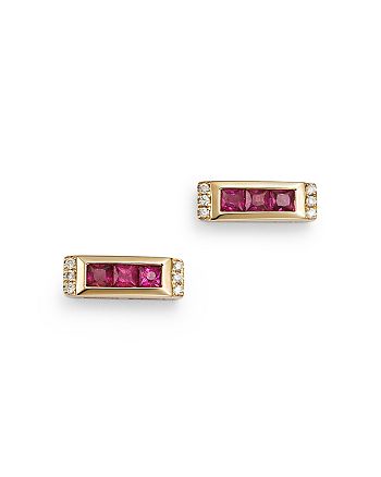 Bloomingdale's - Ruby & Diamond Accent Bar Stud Earrings in 14K Yellow Gold - 100% Exclusive