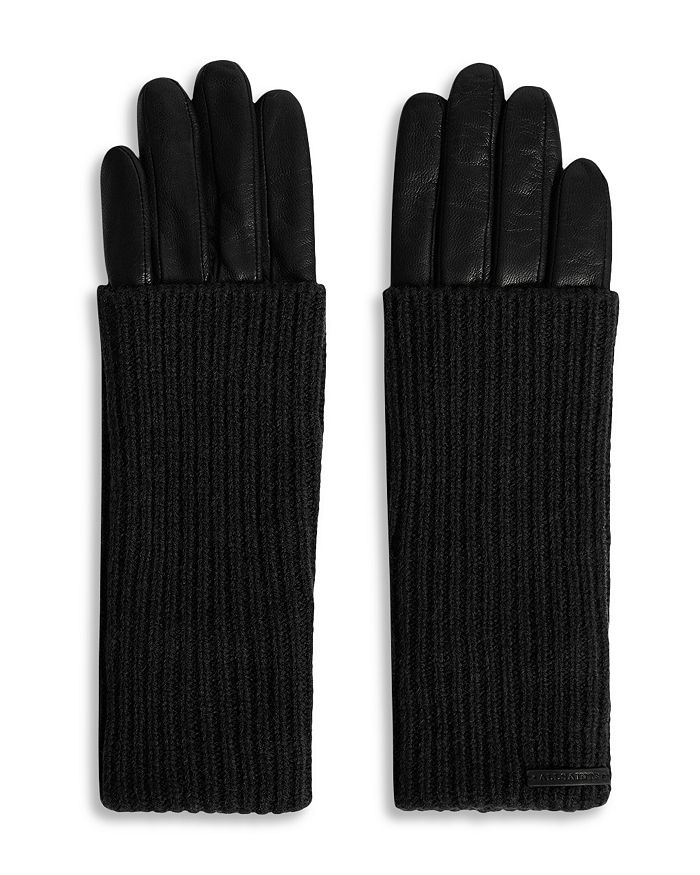 ALLSAINTS - Long Knit Cuff Leather Gloves