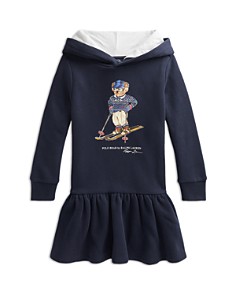 폴로 랄프로렌 Polo Ralph Lauren Girls Polo Bear Fleece Hoodie Dress - Little Kid,Navy