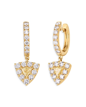 Malka Yellow & White Fluorescent Diamond Halo Drop Earrings in 18K Yellow Gold, 1.10 ct. t.w. - 100% Exclusive