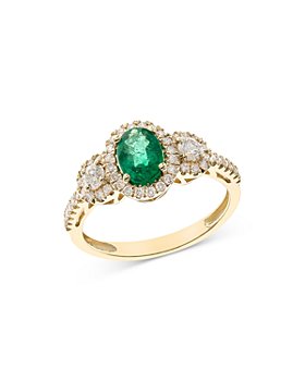 Bloomingdale's - Emerald & Diamond Halo Ring in 14K Yellow Gold - 100% Exclusive
