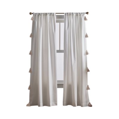 Chunky Tassel 108" x 42" Poletop White with Black Tassel Window Panel, Pair