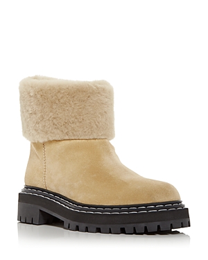 Proenza Schouler Shearling-trimmed Suede Ankle Boots In Beige