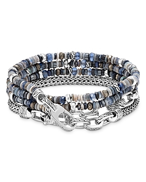 JOHN HARDY MEN'S STERLING SILVER CLASSIC CHAIN MULTI STONE TRANSFORMABLE WRAP BRACELET,BMS900629OPKNHEXM