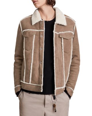 Allsaints Mens Mocha/natural Hayle Shearling Trucker Jacket L In