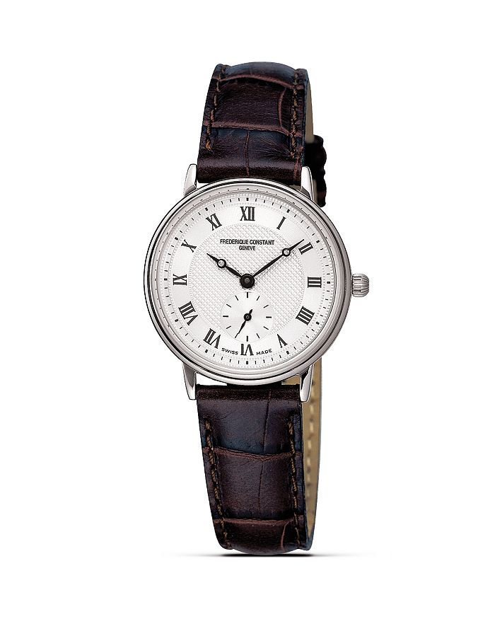 Frederique Constant Slim Line Quartz Watch, 28mm In Ivory/brown