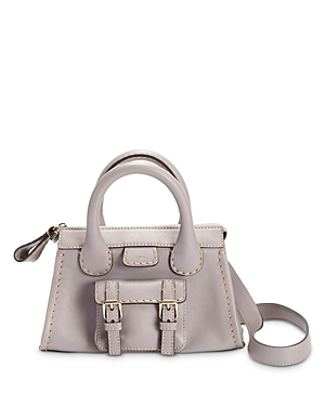 Shop Chloé Edith Mini Leather Tote Bag In Cashmere Gray