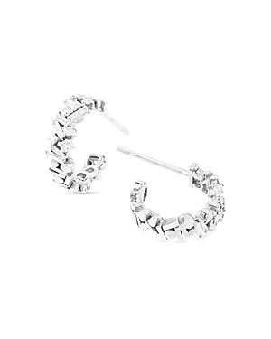 Suzanne Kalan 18K White Gold Diamond Baguette & Round Cluster Small Hoop Earrings