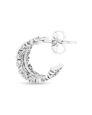 18K White Gold Fireworks Diamond Round Cut & Baguette Scattered Cluster Small Hoop Earrings