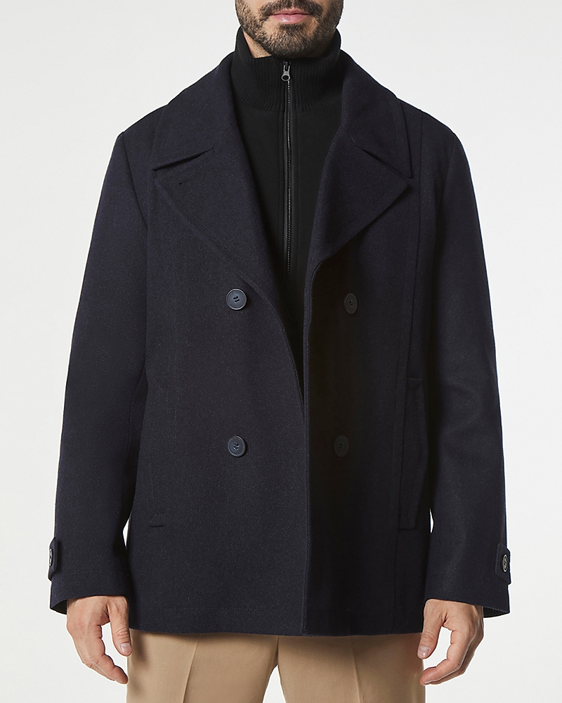 Andrew Marc Danton Melton Peacoat In Heather Blue