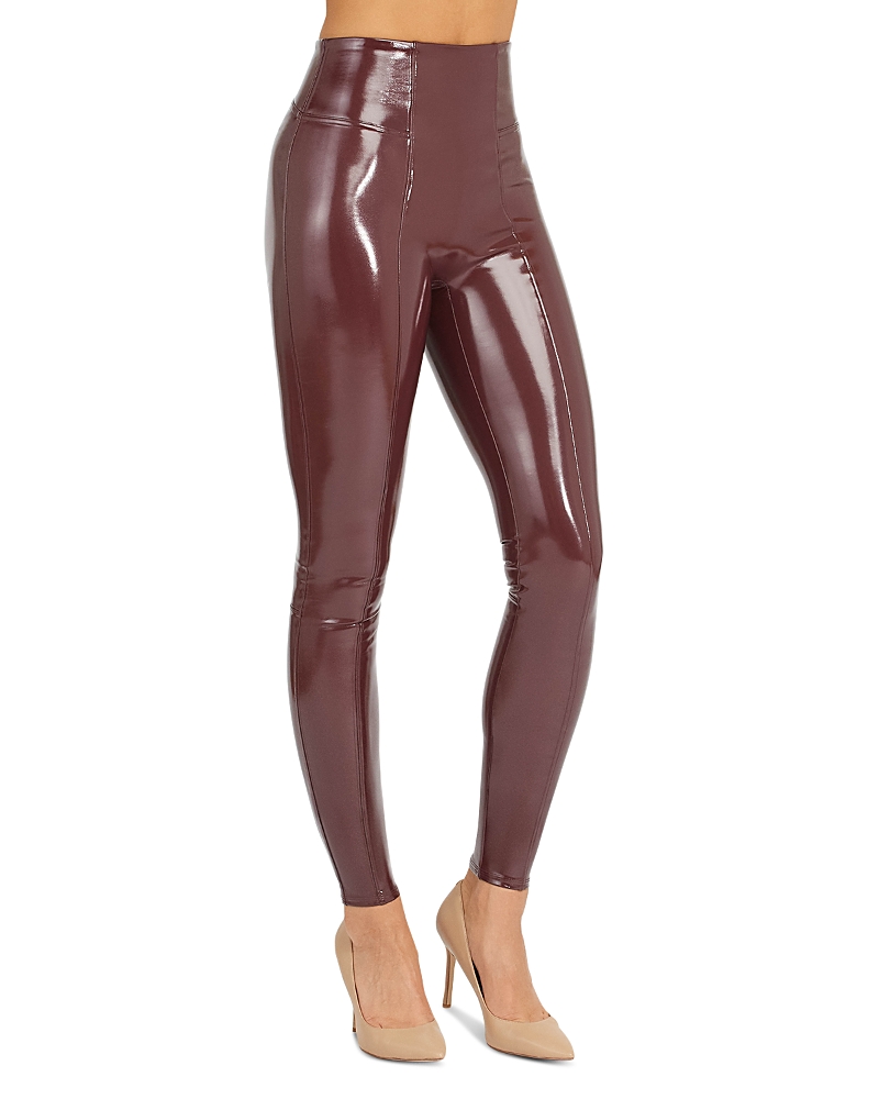Spanx Faux Patent Leather Leggings In Ruby