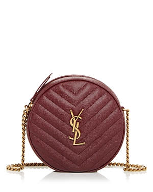 Saint Laurent Vinyle Round Quilted Leather Camera Bag In Rouge/gold