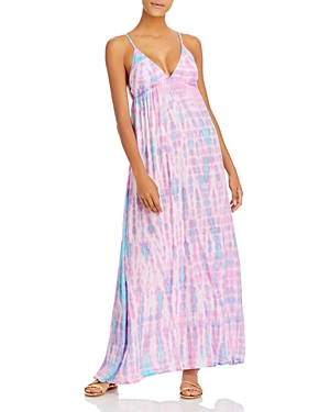 Tiare Hawaii Gracie Tie Dye Cover Up Maxi Dress In White Turquoise Leo