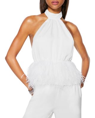 Ramy Brook - Danni Mock Neck Faux Feather Top