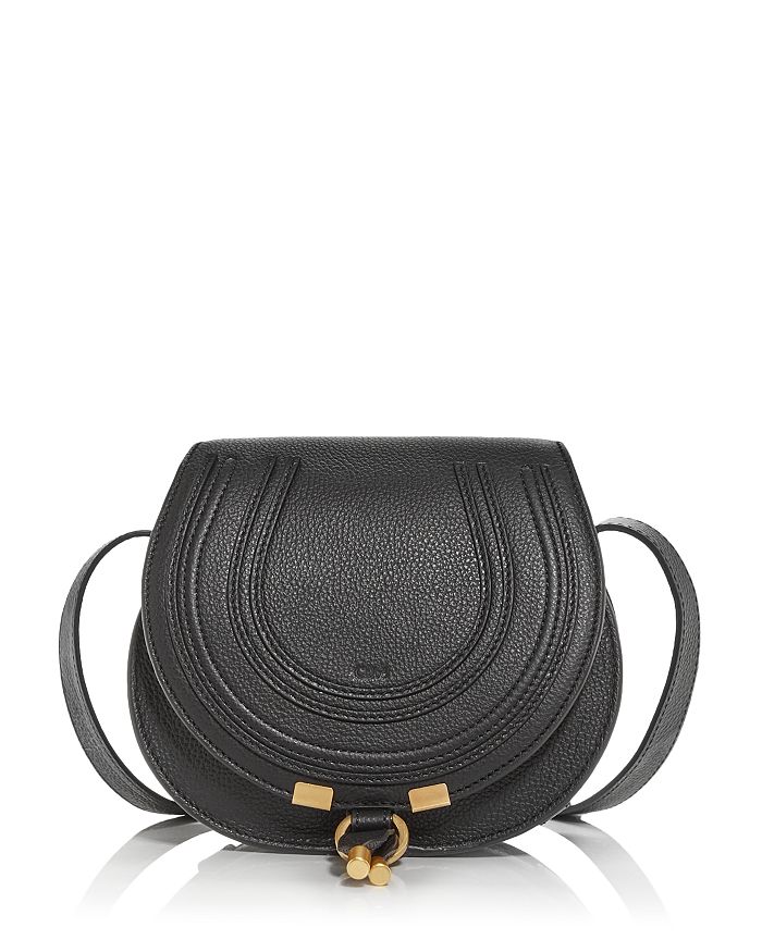 Shop Chloé Marcie Small Leather Saddle Bag In Black/brass