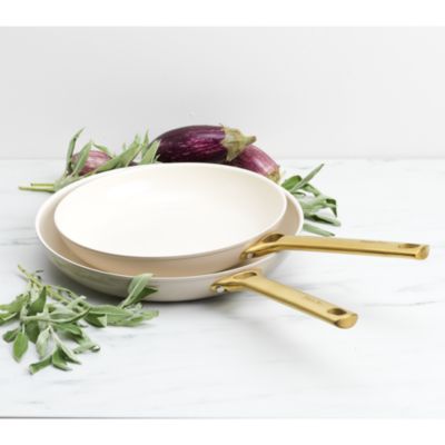 Reserve Ceramic Nonstick 10 and 12 Frypan Set | Cream with Gold-Tone  Handles