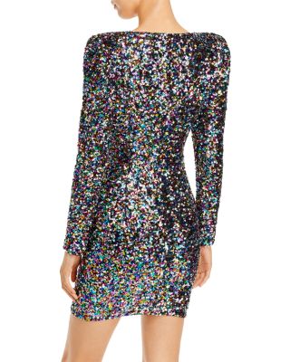 AQUA Rainbow Sequin Puff Sleeve Dress - 100% Exclusive | Bloomingdale's  Women