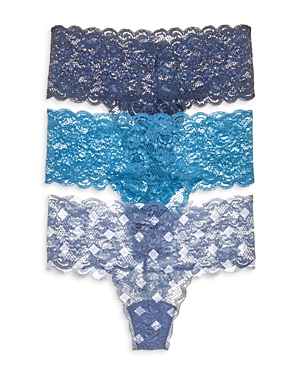Cosabella Never Say Never Mid-rise Thongs, Set Of 3 In Blue Diamond