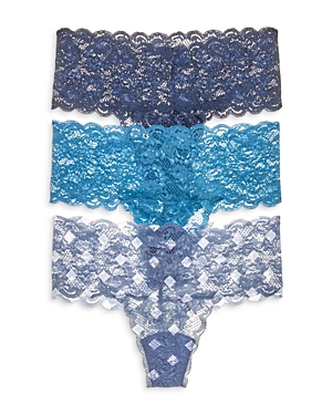 Shop Cosabella Never Say Never Mid-rise Thongs, Set Of 3 In Blue Diamond