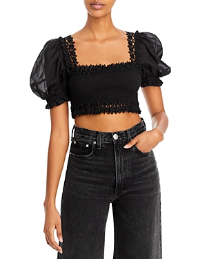Charo Ruiz Judy Shirred-effect Crop Top In Black