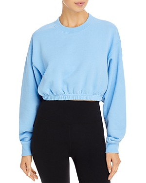 Alo Yoga Devotion Cropped Cotton-blend Jersey Sweatshirt In Blue Skies