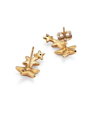 14K Yellow Gold Triple Star Climber Earrings 