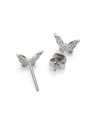 14K White Gold Diamond Butterfly Stud Earrings 