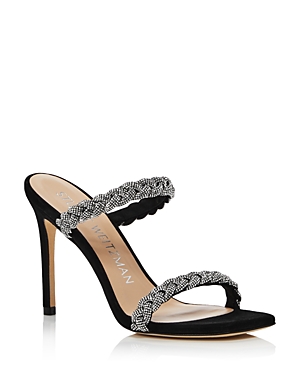 Stuart Weitzman Addison Braided Embellished Suede Sandals In Black