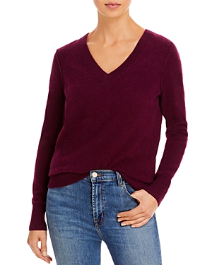 Aqua Cashmere V-neck Cashmere Sweater - 100% Exclusive In Heather Burgundy