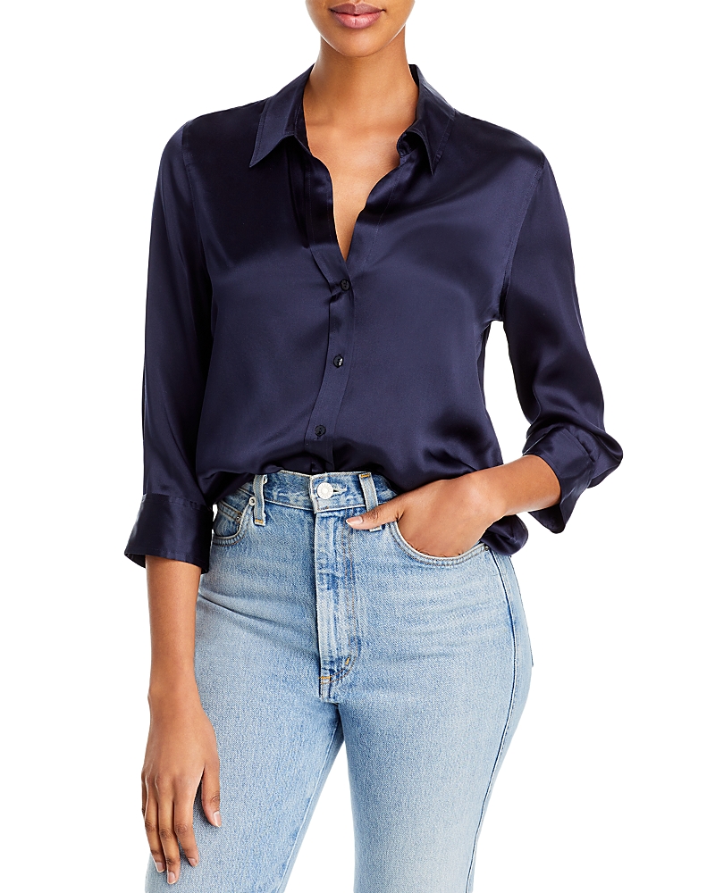 L'agence Dani Three-quarter Sleeve Silk Blouse In Midnight