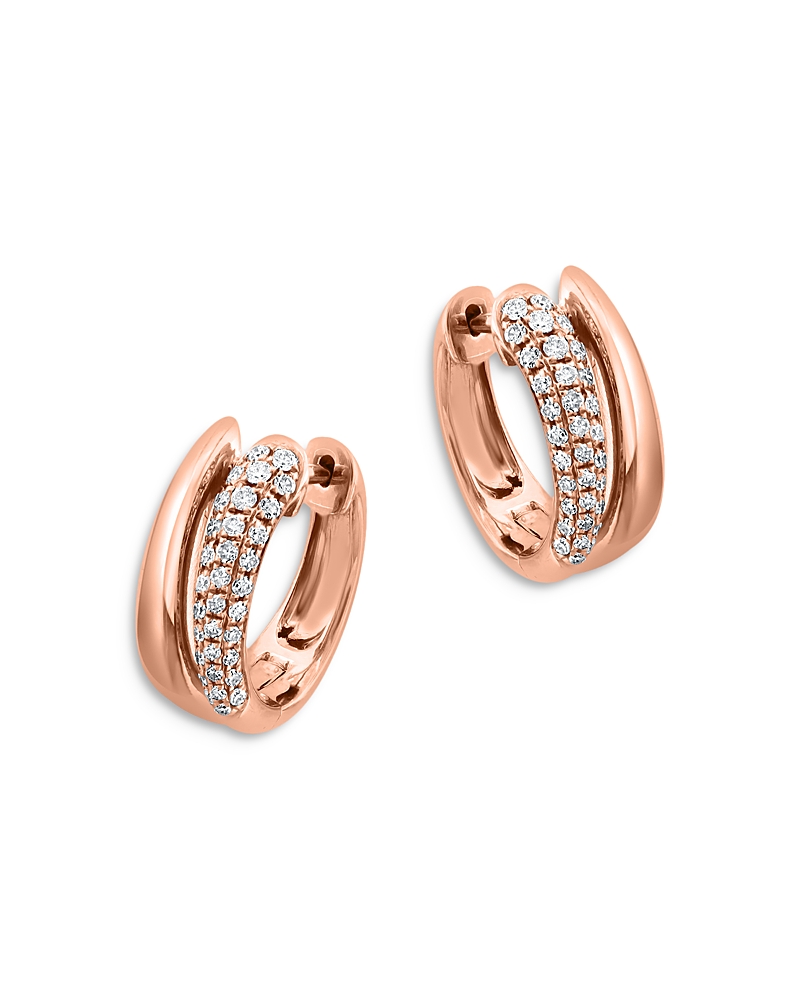 Bloomingdale's Fine Collection Pave Diamond Huggie Hoops in 14K Rose Gold, 0.30 tcw