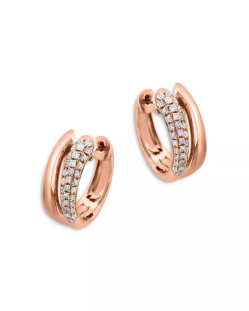 Bloomingdale's Fine Collection Pave Diamond Huggie Hoops in 14K Rose Gold, 0.30 tcw