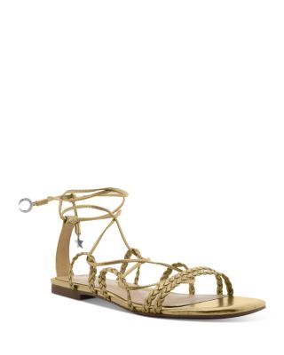 gold lace up sandals flat