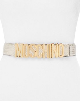Moschino - Women's Logo Buckle Snake Embossed Leather Belt