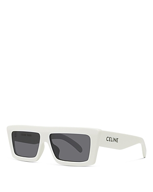 Shop Celine Monochroms Rectangular Sunglasses, 57mm In Ivory/gray