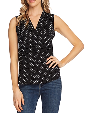 Vince Camuto Shirred High/low Tank In Black Dot Print